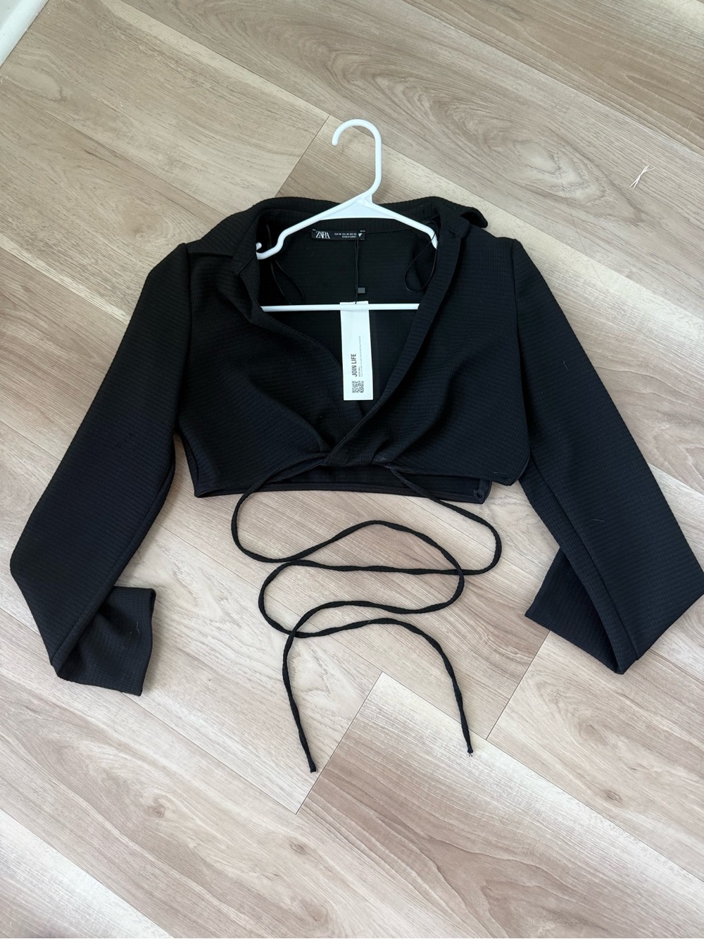 ZARA Black Cropped Wrap Tie Top